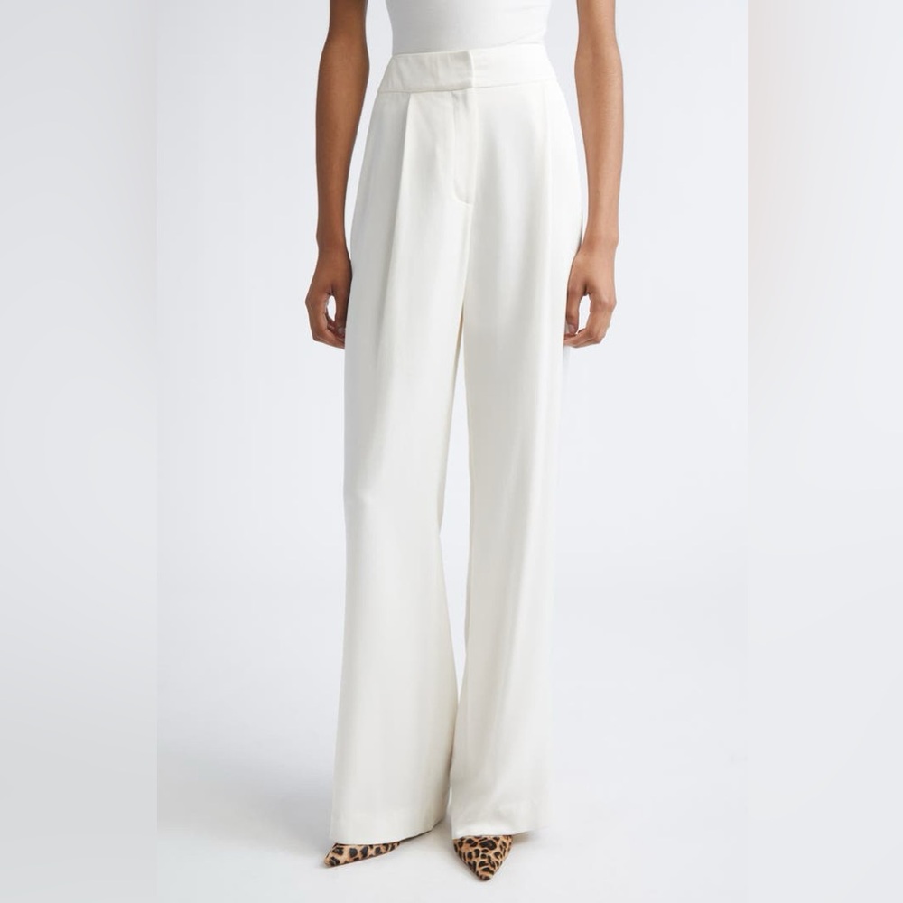 Veronica Beard Robinne Crepe Back Satin Wide Leg Pants White Dove Size 6 NWT